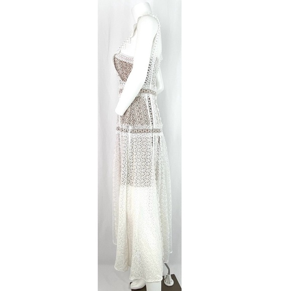 SELF PORTRAIT LONG WHITE LACE PANEL MIDI DRESS SLEEVELESS SZ 6 OR US SMALL - Picture 3 of 11